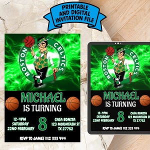 Editable Boston Celtics Birthday Invitation | Digital Boston Celtics Invitation | Boston Celtics Birthday Card | Basketball Birthday Invite