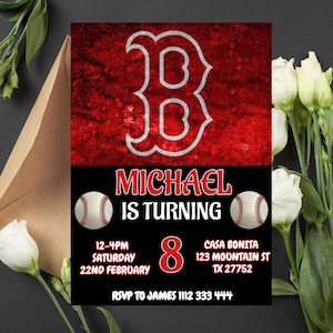 Editable Boston Red Sox Birthday Invitation | Digital Boston Red Sox Invitation | Red Sox Birthday Card | Baseball Birthday Invitation