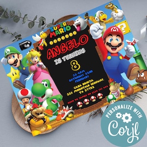 Convite de aniversário editável do Super Mario | Convite digital do Super Mario | Convite para impressão do Super Mario | Convite para download instantâneo do Mario