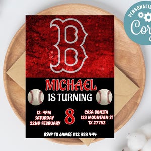 Editable Boston Red Sox Birthday Invitation | Digital Boston Red Sox Invitation | Red Sox Birthday Card | Baseball Birthday Invitation