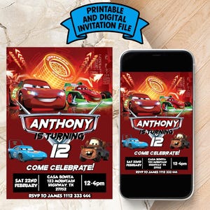 Editable Lightning McQueen Birthday Invitation | Printable Lightning Mcqueen Birthday Invite | Digital Lightning McQueen Birthday invitate