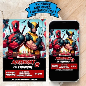 Editable Wolverine Birthday Invitation | Digital Wolverine Invitation | Digital Deadpool Invitation | Wolverine and Deadpool Invitation
