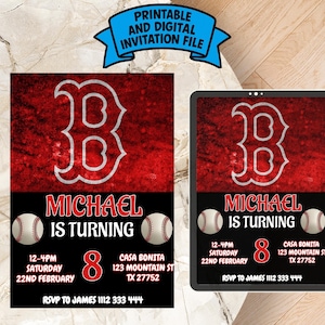 Editable Boston Red Sox Birthday Invitation | Digital Boston Red Sox Invitation | Red Sox Birthday Card | Baseball Birthday Invitation