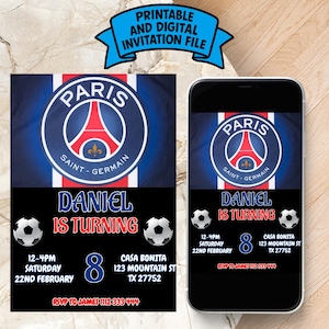 Editable Paris Saint-Germain FC Birthday Invitation/PSG Birthday Invitation/Le football Birthday Invitation/Paris Saint-Germain Le football