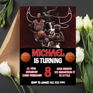 Editable Michael Jordan Birthday Invite | Michael Jordan Digital Invitation | Jordan Birthday Card | Bulls Birthday Invitation Template