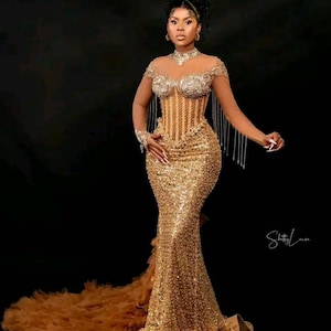 Gold Lace Corset Dress: African Wedding, Prom, or Birthday