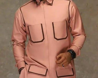 Men's Senator Suit: African Cotton Outfit, Multi-Pocket Design