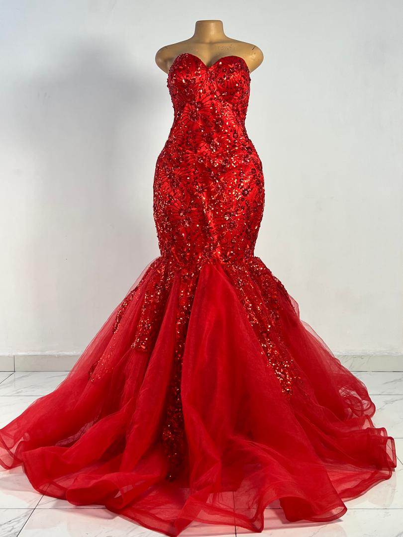 Red Mermaid Birthday Dress Reception Dress Engagement Dress Cocktail Dress Wedding Dress Homecoming Dress