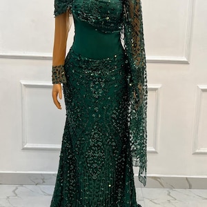 emerald green mermaid dress with sleeves Green Mermaid Long Sleeve Applique Dresses main image 0