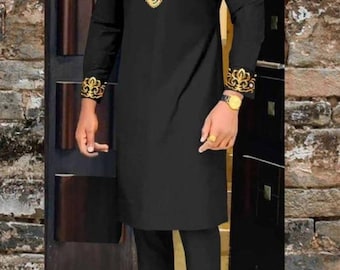 Applique African Suit: Handmade Cotton Men's Senator Outfit