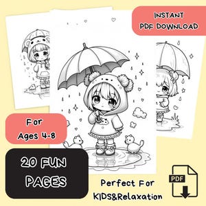 20 Kawaii Chibi Girl Coloring Pages | Cute Printable Coloring Book PDF | Digital Download | Kids & Adults | Pastel Aesthetic Line Art