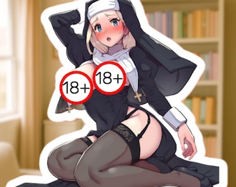 Anime Waifu Nun Sticker, Sexy Anime Woman, Anime Girl Vinyl Decal, Busty Anime Waifu
