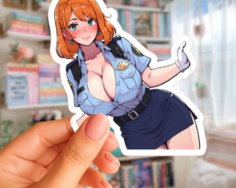 Anime Police Officer Waifu Sticker, Glossy Vinyl Decal
