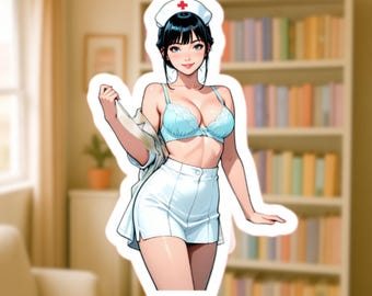 Glossy Anime Nurse Waifu Sticker, Vibrant Colors