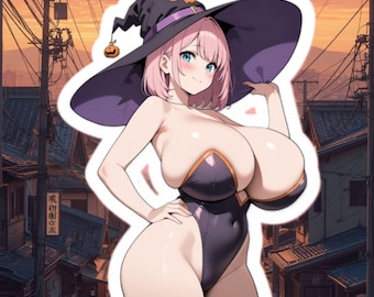 Curvy Witch Waifu Sticker, Anime Woman Bikini, Fan Art Collection