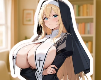 Anime Nun Sticker: Vinyl Waifu Decal, Waifu Collectible