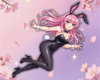 Pegatina de anime de conejita rosa waifu, calcomanía de vinilo con ilustración kawaii