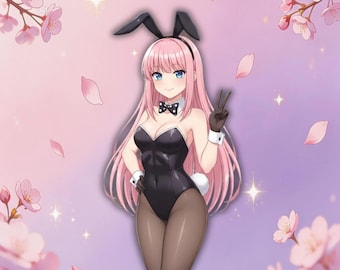 Vinilo adhesivo de chica con orejas de conejo de anime, pegatina de fan art kawaii, adhesivo para portátil resistente al agua