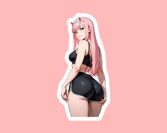 Pink-Haired Anime Girl Vinyl Sticker, Workout Clothes