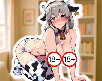Sexy Cow Girl Waifu Sticker, Waifu Collection, Busty Anime Woman