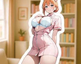 Sexy Nurse Anime Waifu Sticker, Anime Woman Vinyl Decal, Anime Girl