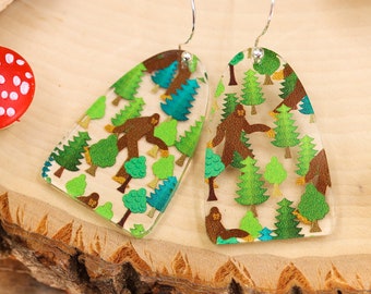 Hiding Bigfoot Forest Acrylic Earrings