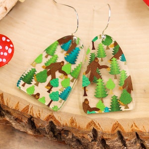 Hiding Bigfoot Forest Acrylic Earrings image 1