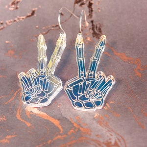 Skeleton Peace Sign Acrylic Earrings