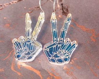 Skeleton Peace Sign Acrylic Earrings