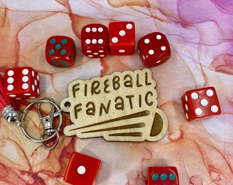 Fireball Fanatic Wizard Wooden Keychain with Tassel