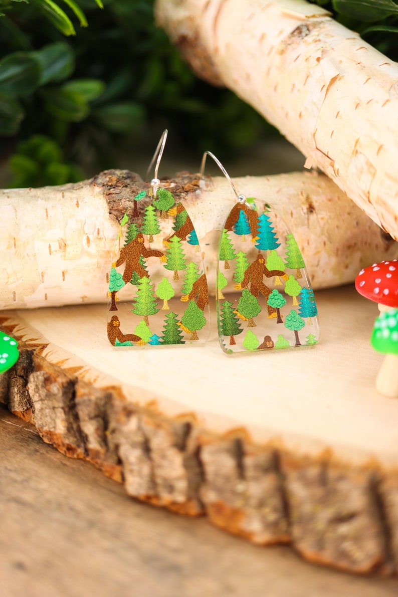 Hiding Bigfoot Forest Acrylic Earrings image 3