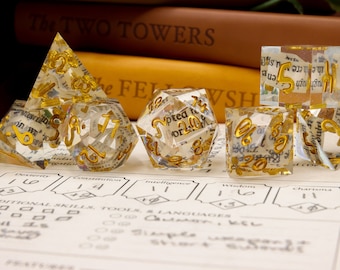 Book Wyrm Dice Polyhedral Dice with Book Pages