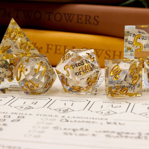 Book Wyrm Dice Polyhedral Dice with Book Pages