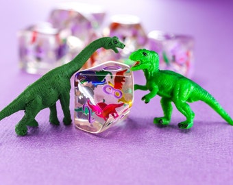 Juego de dados de confeti de dinosaurio