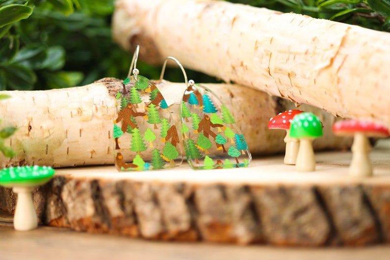 Hiding Bigfoot Forest Acrylic Earrings image 2