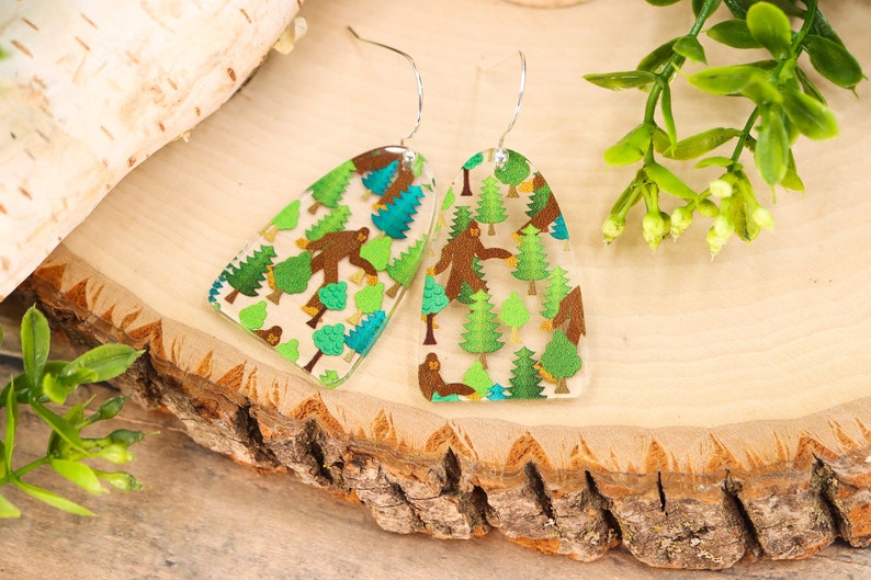 Hiding Bigfoot Forest Acrylic Earrings image 7