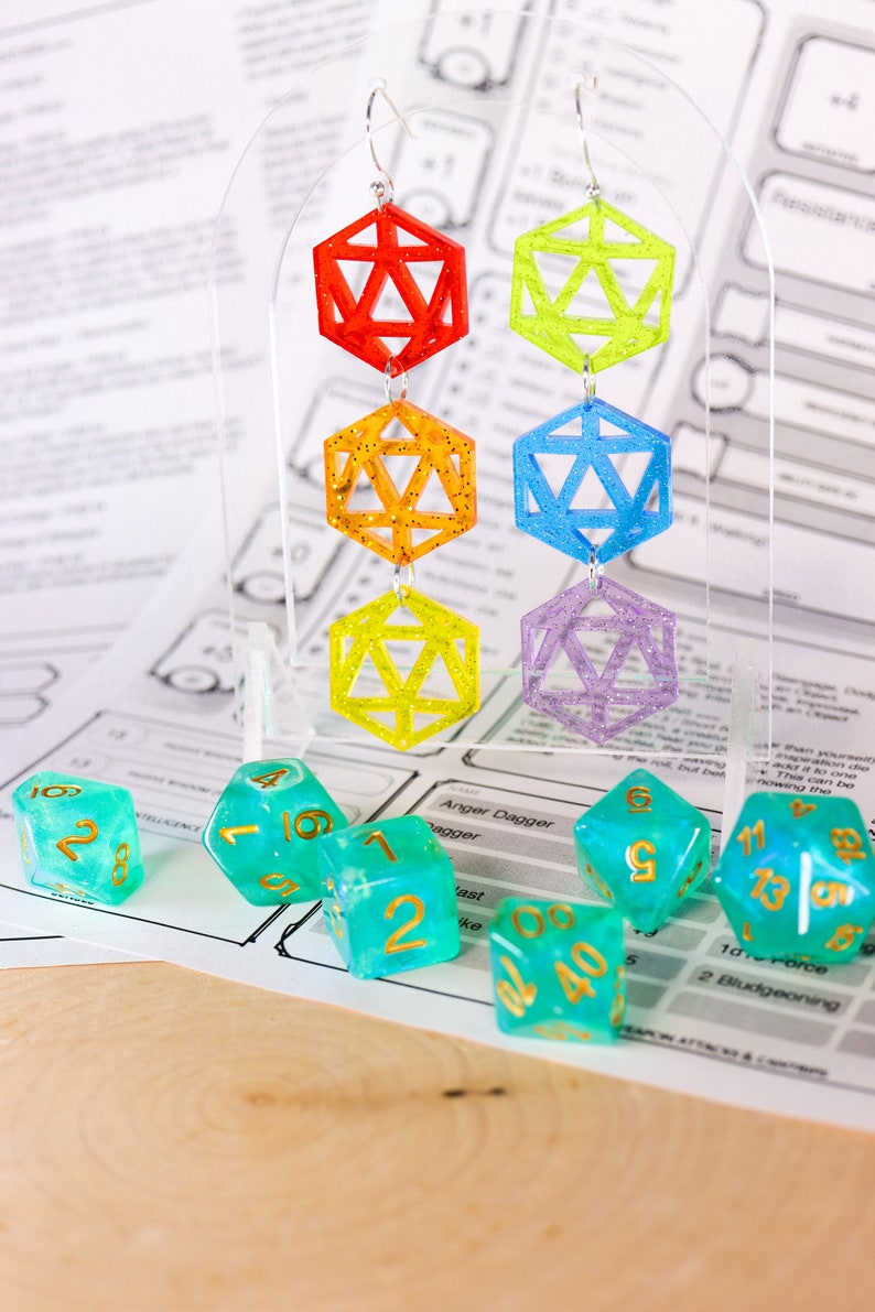 Rainbow D20 Acrylic Earrings image 3