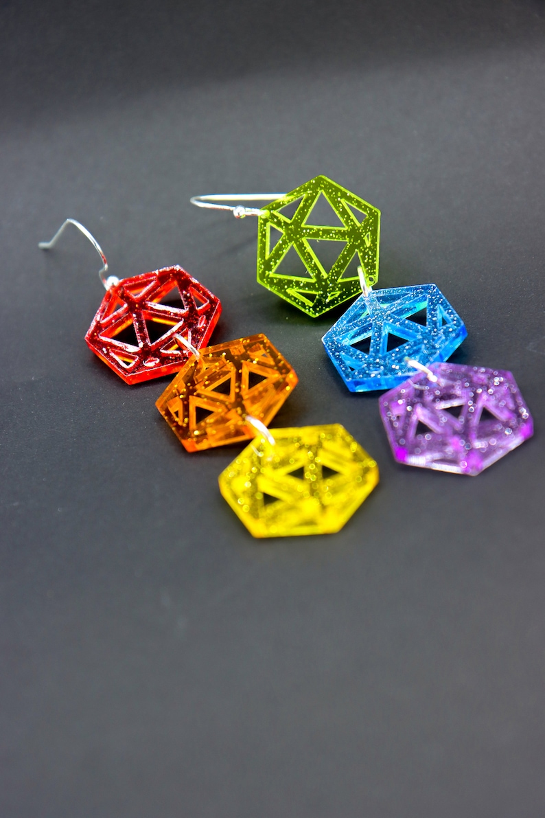 Rainbow D20 Acrylic Earrings image 6