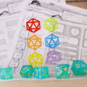 Rainbow D20 Acrylic Earrings