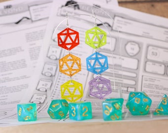 Rainbow D20 Acrylic Earrings