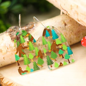 Hiding Bigfoot Forest Acrylic Earrings image 4