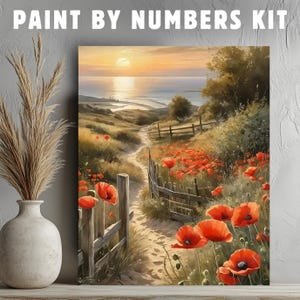 Poppy Landscape Adult Paint By Numbers Kit for Adults, Canvas Kit, Diy Paint By Number Kit, Coloring Numbered, Color By Number.