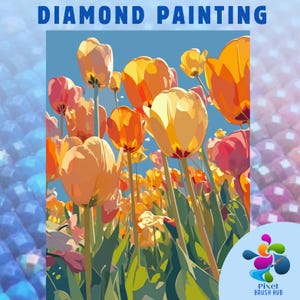 Tulips Flowers Diamond Painting Kit for Adults – Diamond Art Kit, Custom Diamond Painting, Diamond Painting with Diamond Dots, Gem Painting.
