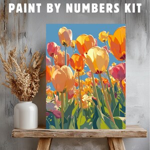 Tulip Flowers Adult Paint By Numbers Canvas Kit,  Landscape Diy Paint By Number Kit, Coloring Numbered, Color By Number For Adults,
