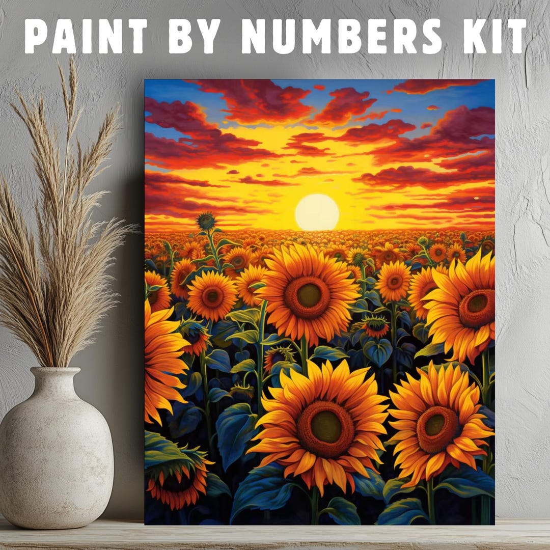 Landscape Sunset Sunflowers Adult Paint by Numbers Kit for Adults ...