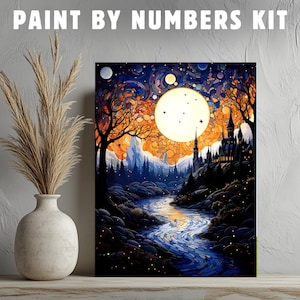 Dream Starry Night Landscape Painting Kit, Diy Painting By Numbers Kit, Coloring Numbered, Color By Number For Adults, Paint Party Gift