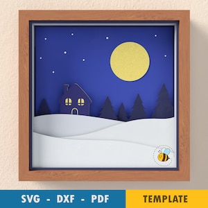 Sternennacht SVG-Vorlage, 3D Schattenbox SVG, Einfach Schattenbox, Wand-Dekor SVG, Cricut Schnittdateien, Silhouette Schnittdateien