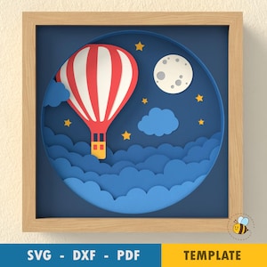Shadow Box Dreamy Sky Ballon SVG-Vorlage, Sternennacht Shadowbox, Wand-Dekor SVG, Cricut Schnittdateien, Silhouette Schnittdateien
