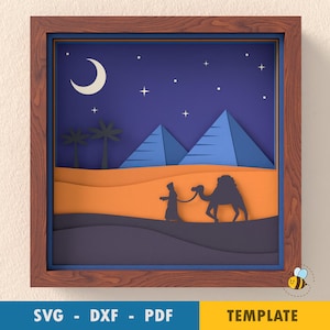 Wüstennacht SVG-Vorlage, Landschaft SVG, Einfache Shadowbox, Wand-Dekor SVG, Cricut Schnittdateien, Silhouette Schnittdateien