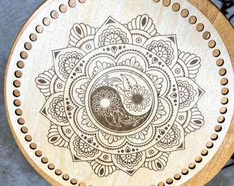 Diseño de mandala de su elección grabado con láser, redondo de madera de 3 mm para: cestas de crochet y tejido, base de cuenco de cuerda, pared lateral de bolso, centro de mesa de mandala